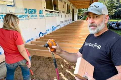 Back Porch Joists BUILD! | Couple Building House Off Grid