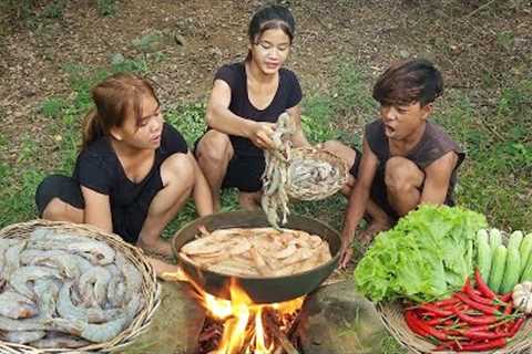 Yummy! Shrimp salad cooking So delicious food, Survival cooking