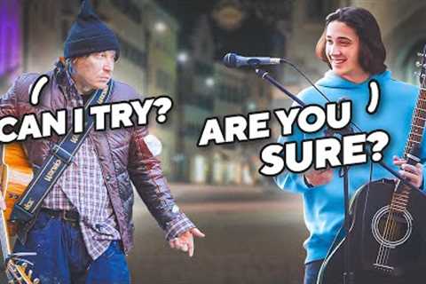 A GUITARIST PRETENDED to be HOMELESS and pranked STREET MUSICIANS and SHE KISSED HIM