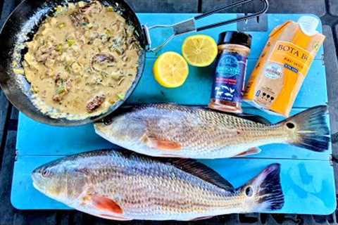 Catch n’ Cook Redfish in a Butter Lemon Wine sauce! (Fancy Feast on my Boat)