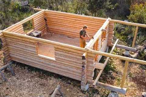 I Finished The Off Grid Log Cabin Walls With Hand Tools &amp; Building Porch Columns | EP17