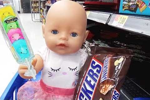Doing Shopping with Baby Doll at the Supermarket for Easter Candy Eggs