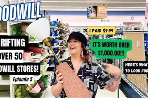 MY BEST FIND YET!! THRIFTING OVER 50+ GOODWILL THRIFT STORES! Thrift With Me Episode 5