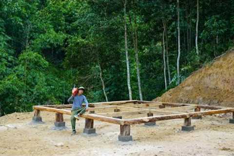 Building My New Big Log HOUSE Alone in Nature | Wooden Foundation - Ep.1