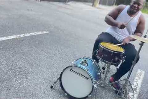 Drumming outside with my kick snare and hihat 😉
