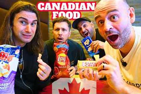 Americans Explore Canadian Grocery Store (try KETCHUP chips and POUTINE)