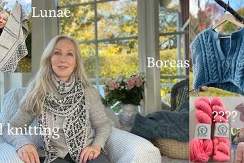 A knitting episode (20): Lunae Shawl, Boreas Anorak, some tiny FO's + a cardigan conundrum