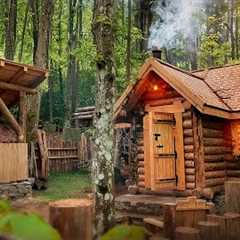 Big house made of logs in the forest. Start to finish