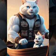 muscular dad cat | Dad Cat Defends Baby from Danger | Dad Cat Battles Crocodile to Save Baby..