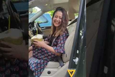Neha kakar drinking coconut in car 🚗 😋 #trending #celebrity #viralvideo