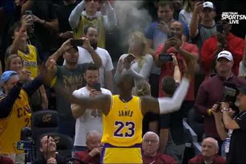LeBron James does his iconic chalk toss in his return to Cleveland 🙌 | NBA on ESPN