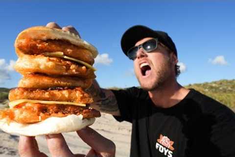 Beer Batter FISH BURGER on the fire - CATCH AND COOK