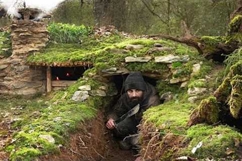 Crafting complete and comfort survival shelter | Bushcraft wood structure,clay roof &amp; twin..