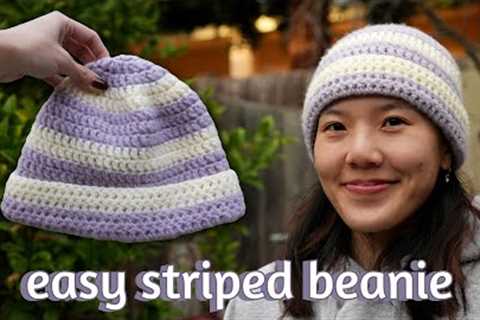 Crochet Striped Beanie Tutorial for Beginners
