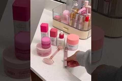 PINK SKINCARE ROUTINE 🩷✨ #aesthetic #skincare #asmr #asmrsounds #preppy
