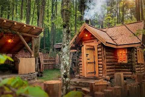 Big house made of logs in the forest. Start to finish