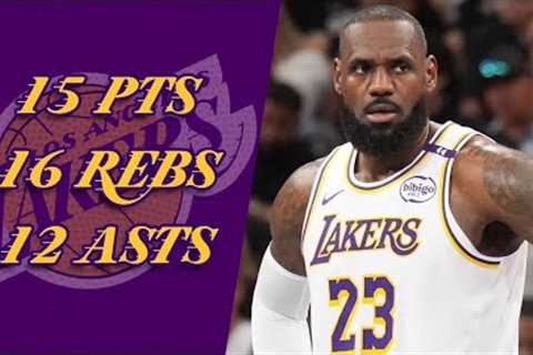LeBron James 15 pts 16 rebs 12 asts vs Spurs 24/25 season