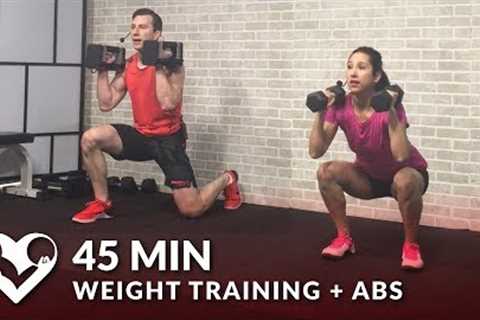 45 Min Weight Training Workout + Abs: Home Strength Training Full Body Dumbbell Workout Women &amp; ..