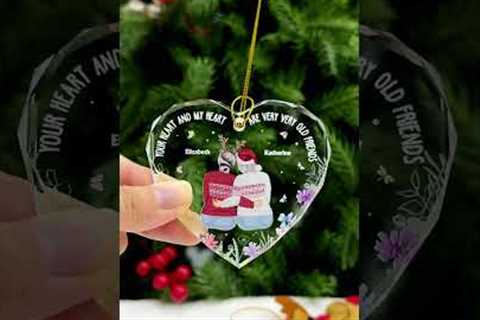 Christmas Bestie Old Best Friends | Personalized Heart Shaped Glass Ornament