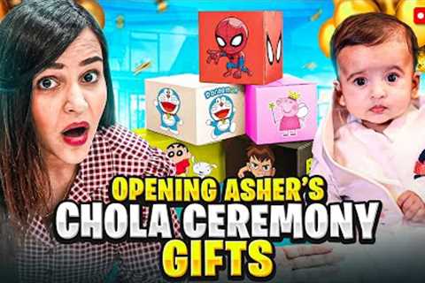 Opening ASHER'S Chola Ceremony GIFTS || GOLD, Cars, &amp; TOYS