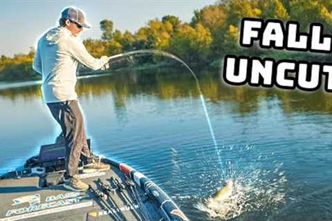 Totally Uncut Fishing At A SECRET LAKE!! (Fall Bass Fishing Tips)
