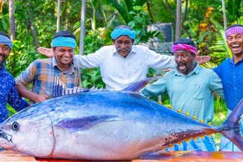 200 Pounds BIG TUNA FISH | Tuna Fish Cutting and Cooking in Village | Tuna Fish Steak Recipe