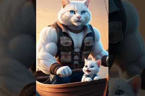 muscular dad cat | Dad Cat Defends Baby from Danger | Dad Cat Battles Crocodile to Save Baby..