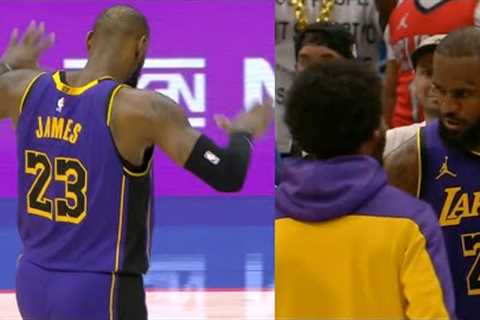LeBron James hits silencer celebration after clutch 3's vs Pelicans has Bronny hyped