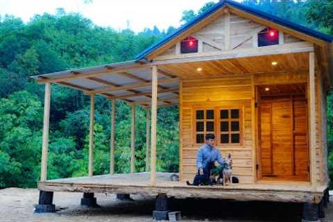 5 Days Build a Log cabin in the forest | Build ceiling, skylight, pull electricity...