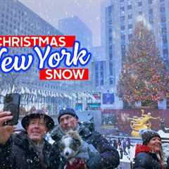 NEW YORK Christmas SNOW ☃️ Snowy Morning in Rockefeller Center 🎄Walking Tour 4K