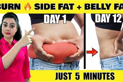 5 Minutes🔥 Belly Fat &amp; Side Fat Burning Exercises At Home | Get A Slim Waist in 2 Weeks