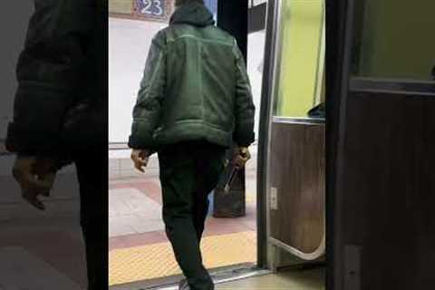 Be aware of psychos in New York! This guy was hitting people with a stick on a train! #newyork