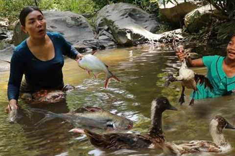 Catch duck and fish for survival-Grilled duck with chili salt & Roasted fish for dinner so..