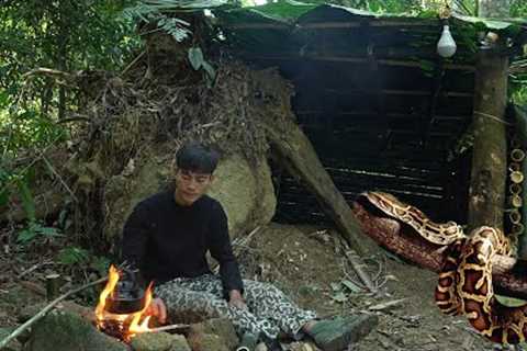2 DAYS solo survival CAMPING. Dangerous Big Python, Fishing, Catch &amp; Cook.Bushcraft Survival..