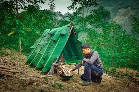 4 days of solo bushcraft - build a shelter, wood stove, survival in the forest