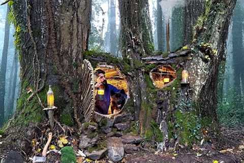 3 Days SOLO SURVIVAL CAMPING In RAIN; Building Warm BUSHCRAFT SHELTER. TREE House. Fish Cooking
