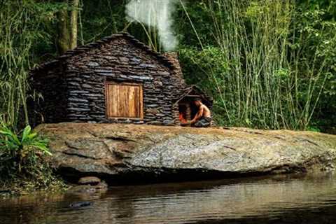 Build Stone Cabins, Bushcraft Shelters to SURVIVE 10 DAYS. Take Honey and Cook. ASMR Camping