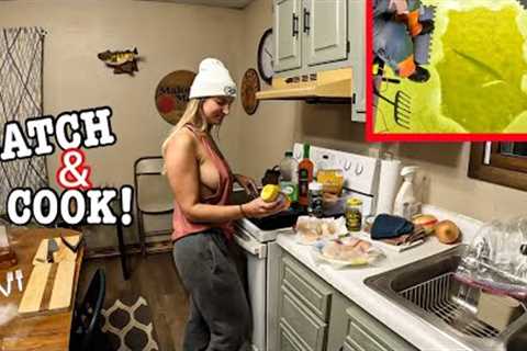 EARLY ICE FISHING CATCH AND COOK AT THE CABIN!!! (Sight Fishing!!!)