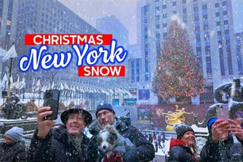 NEW YORK Christmas SNOW ☃️ Snowy Morning in Rockefeller Center 🎄Walking Tour 4K