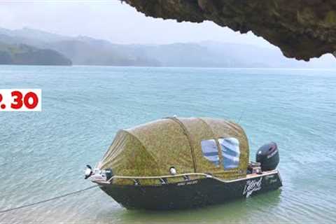 Camping and Fishing on the Boat in a Storm