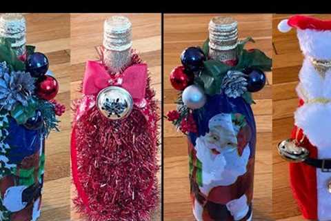 How To Wrap A Wine Bottle/ 4 Easy Bottle Gift Wrap Ideas/ DIY Christmas Bottle Decorations