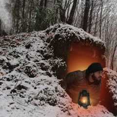 Building a warm and cozy survival dugout. Log shelter, Secret cave, Winter bushcraft