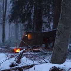 Sleeping Outside and Heavy Snowfall - Winter Survival Shelter in -15°C, Meat on a Wooden Grill