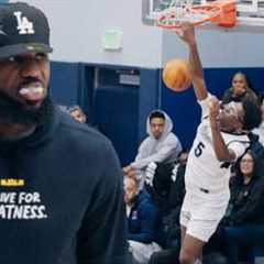 LeBron James shows up to watch Bryce James DUNK!