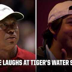 Charlie Woods laughs as Tiger hits a shot into the water | TGL on ESPN