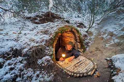 Building a Warm and Cozy Dugout for Survival. Log Shelter, Secret cave, Winter Bushcraft.