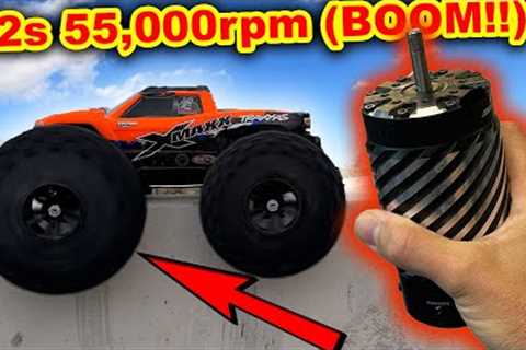 50 Volt GIANT motor 55,000rpm Traxxas X-Maxx RC Car - too much POWER!!