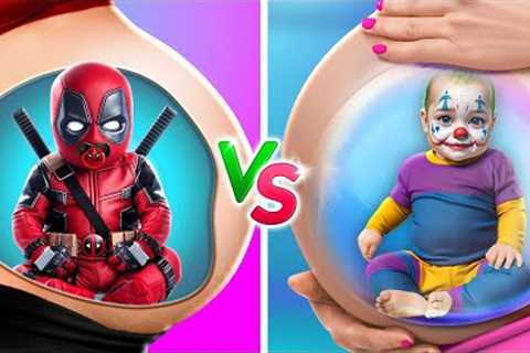 Pregnant with Superheroes! Mom's Parenting Hacks! *Deadpool Kid vs Joker Kid*