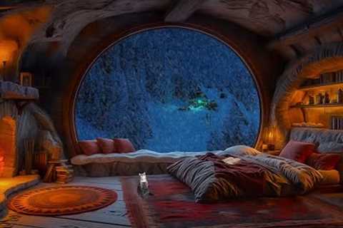 Reduce Stress with Cozy Cave Fireplace &amp; Relaxing Snowstorm Sounds | Find Peace on a Winter..