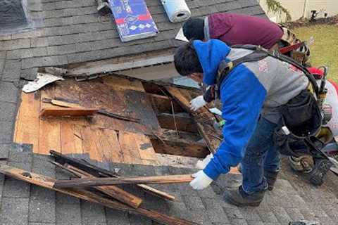 Asphalt shingles roof leak repair on valley